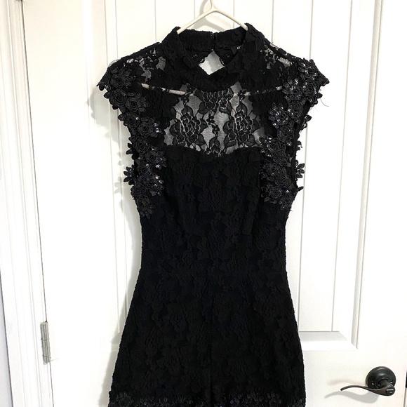 Sequin and Lace Backless Romper - Picture 3 of 4